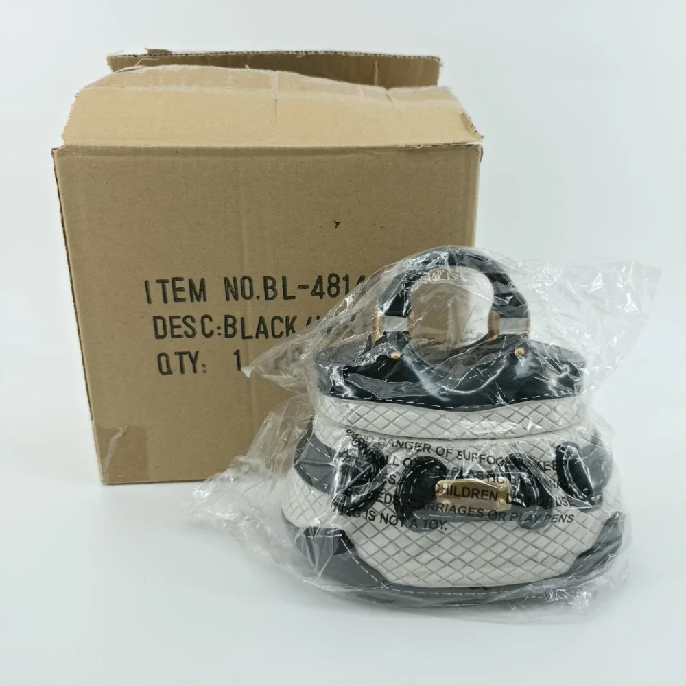 David's Cookies Purse Cookie Jar #BL-4814 Candy Trinket Black/White/Gold New